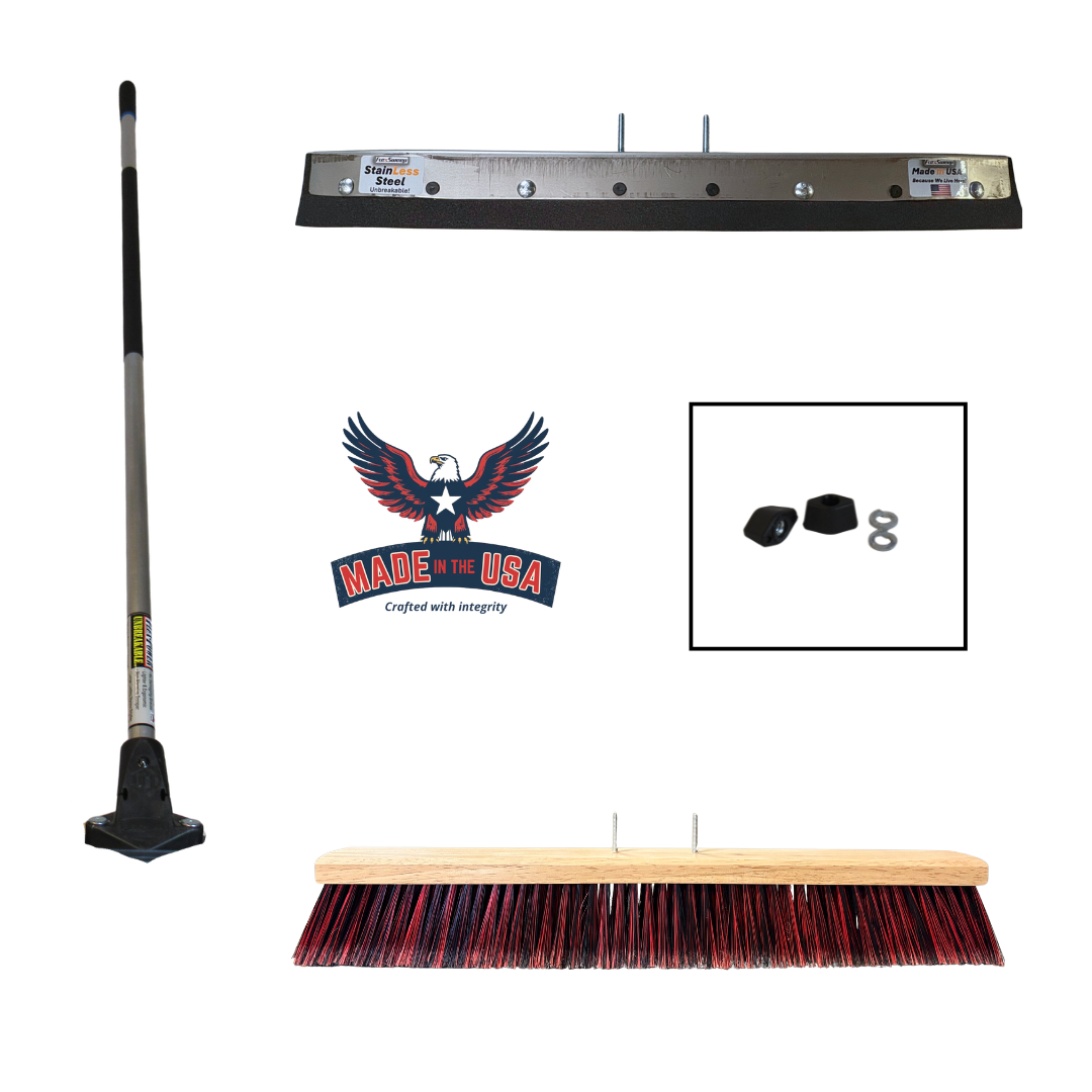 Flexsweep 24" Heavy-Duty Dual-Head Garage Broom & Squeegee Set | Quick-Release 58" Handle