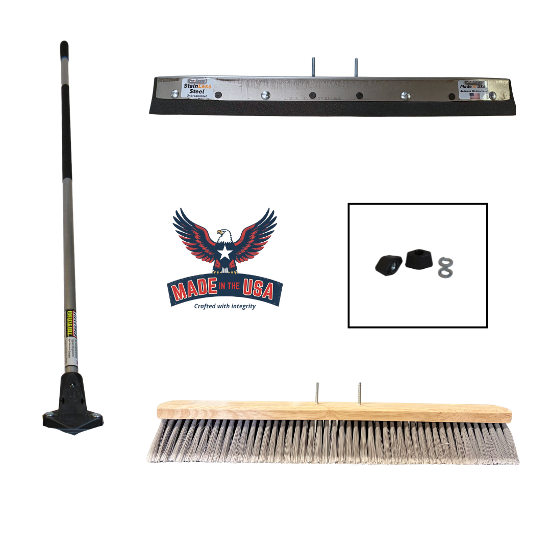 Flexsweep 24" Heavy-Duty Dual-Head Garage Broom & Squeegee Set | Quick-Release 58" Handle